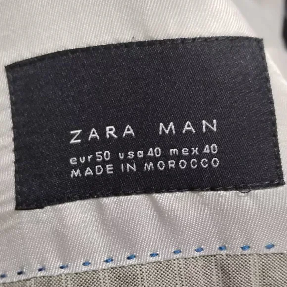 Zara Man 100% Wool Blazer Striped Beige Size 40 EU (Medium) Neutral Elegant - Picture 9 of 10